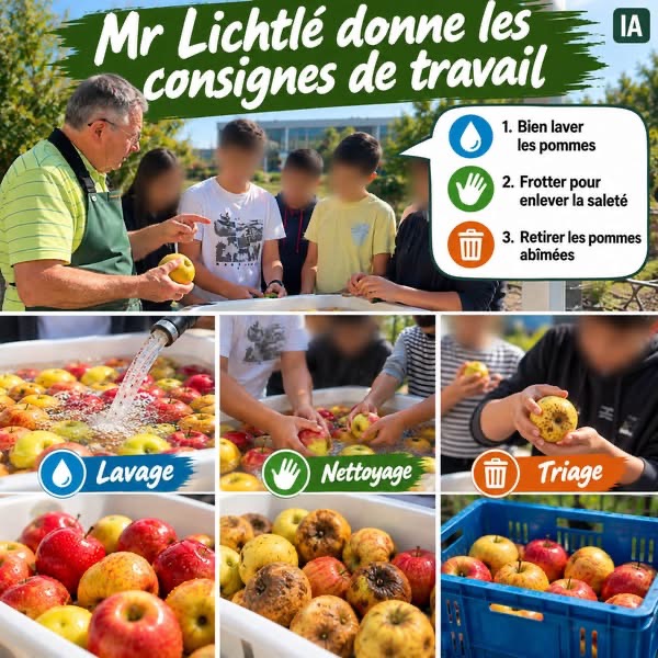 Consignes de préparation des pommes : lavage, nettoyage et tri des fruits abîmés