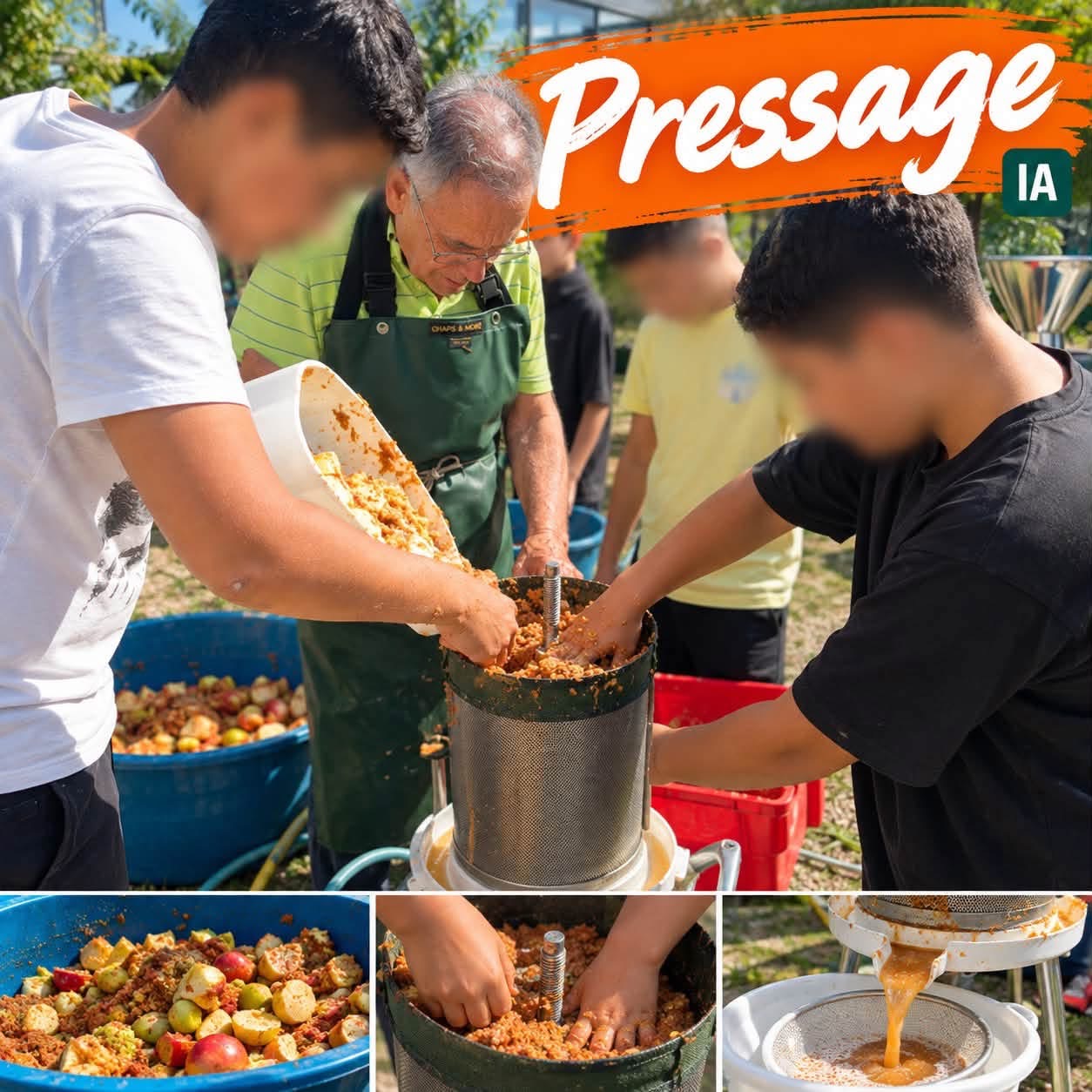 Remplissage du pressoir avec les pommes broyées avant le pressage